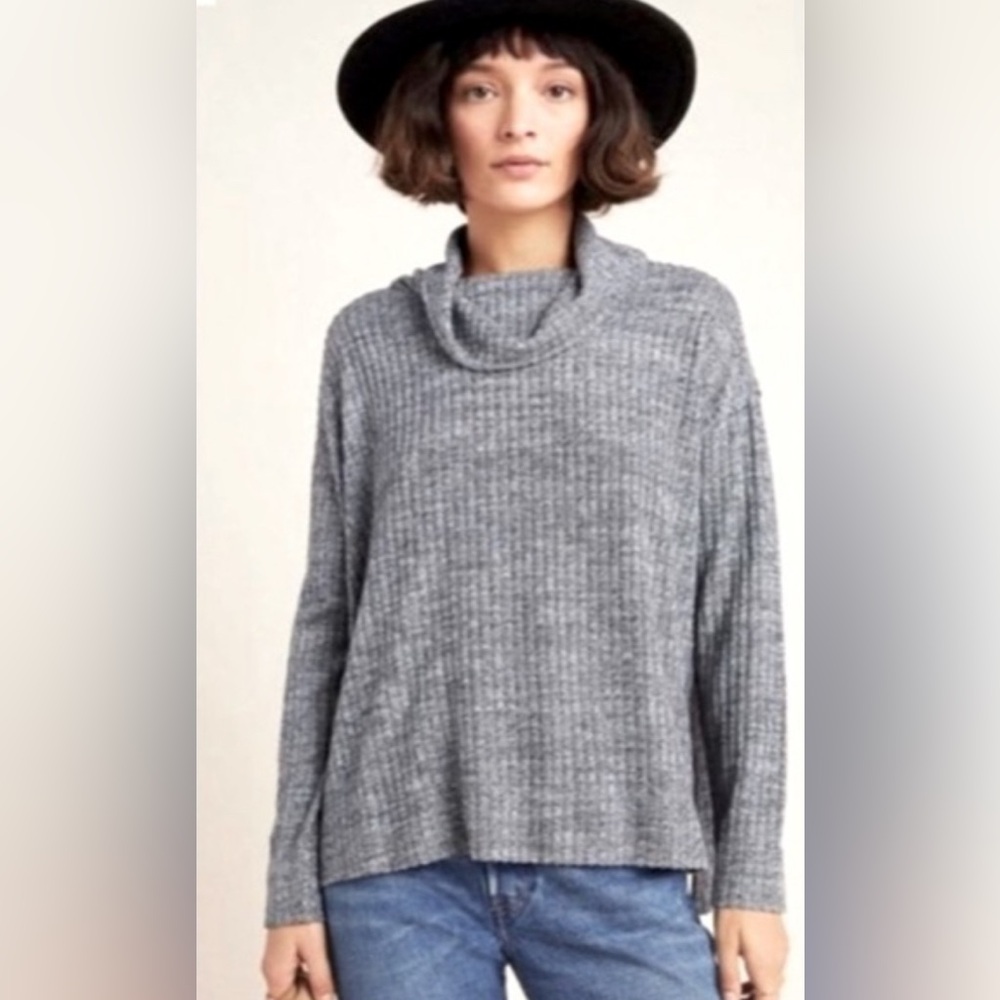 Maeve by Anthropologie Grey Ribbed Cowl‎ Neck Sweater
